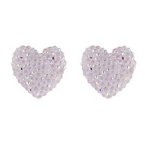 9ct White Gold Pink Crystal Heart Stud Earrings
