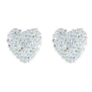 9ct White Gold White Crystal Heart Stud Earrings