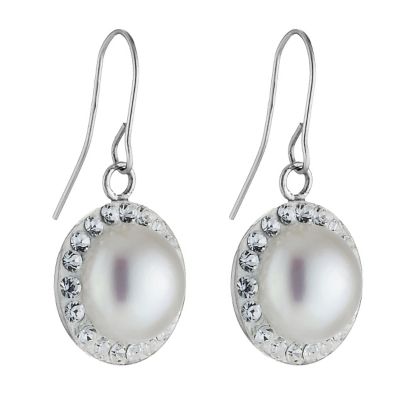 9ct White Gold Crystal and Freshwater Pearl Drop