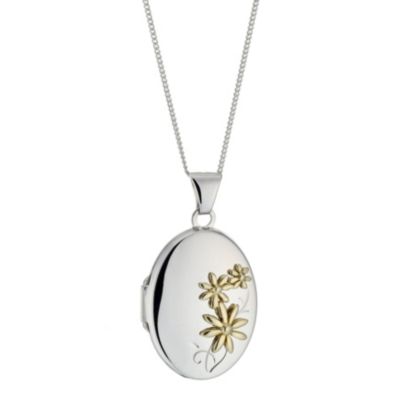 Silver and 9ct Gold 21mm Oval Flower Locket