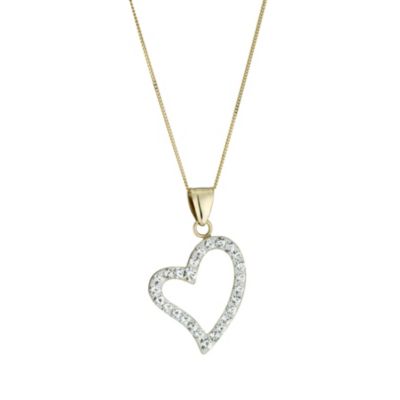 9ct Gold Crystal Set Open Heart Pendant