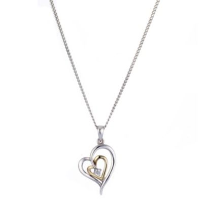 H Samuel Silver and 9ct Gold Cubic Zirconia Double Heart
