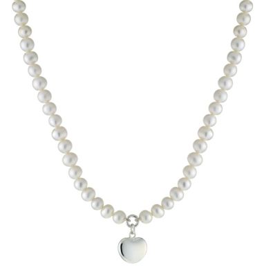 Sterling Silver Freshwater Pearl Heart Charm Necklace