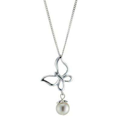 Sterling Silver Cultured Freshwater Pearl Butterfly Pendant - Product number 8406847