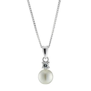 Sterling Silver Cubic Zirconia Freshwater Pearl PendantSterling Silver Cubic Zirconia Freshwater Pea
