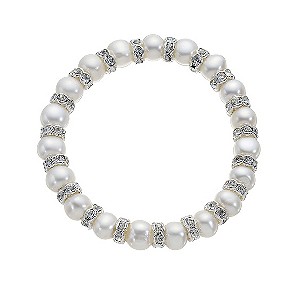 Silver Plated Crystal and Cultured Pearl Stretch BraceletSilver Plated Crystal and Cultured Pearl St