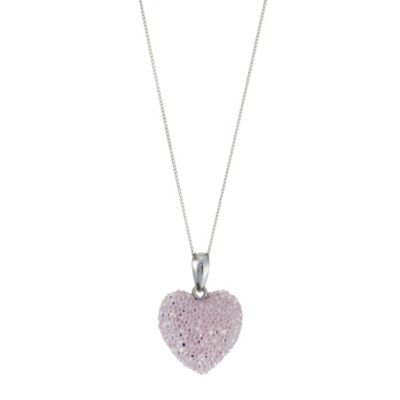 9ct White Gold Pink Crystal Heart Pendant