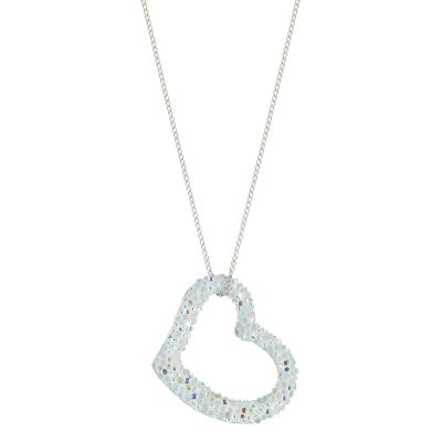 9ct White Gold White Crystal Open Heart Pendant