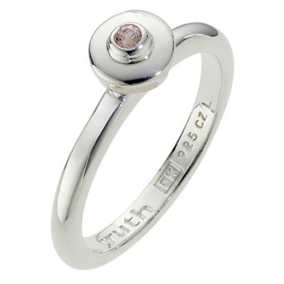 Truth Clique Sterling Silver Pink Cubic Zirconia Ball Solitaire Ring - Size P - Product number 8407517