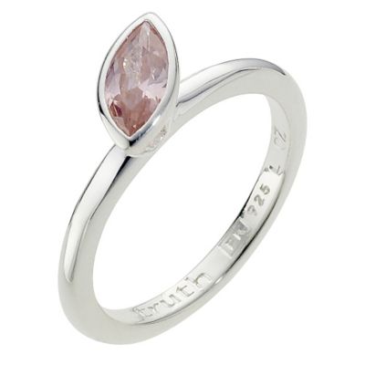 Truth Clique Silver Oval Pink Cubic Zirconia Ring - Size L