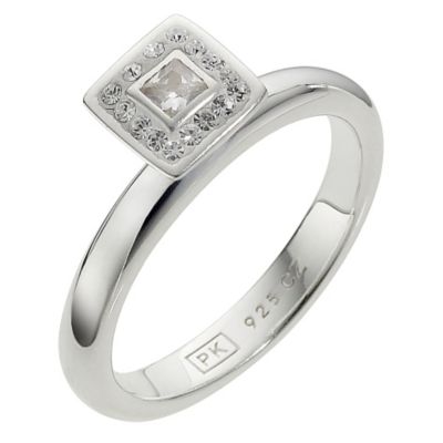 Clique Sterling Silver Square Crystal Ring