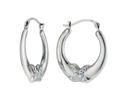9ct White Gold Crystal Kiss Creole Earrings