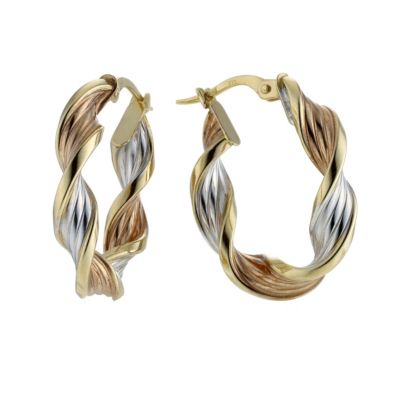 9ct Gold Three Colour Oval Twist Creole Earrings - Product number 8409846