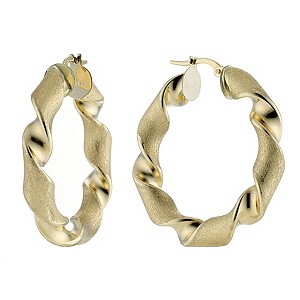 9ct Gold Satin Twist Creole Earrings Large