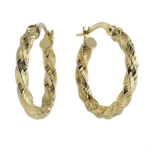 9ct gold Diamond Cut Round Twist Creole Earrings