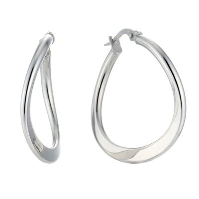 9ct White Gold Flat Round Creole Earrings
