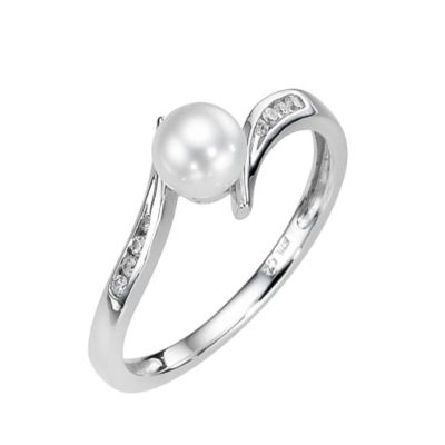 9ct White Gold Cubic Zirconia Freshwater Pearl Twist Ring - Product number 8418489