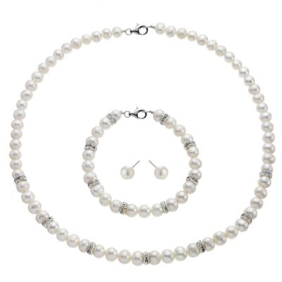Pearl and Crystal Necklace, Bracelet and Earrings Set - Product number 8418837