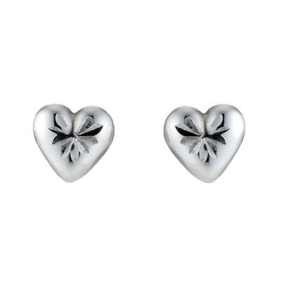 H Samuel 9ct White Gold Diamond Cut Heart Stud Earrings
