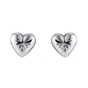 Unbranded 9ct White Gold Diamond Cut Heart Stud Earrings