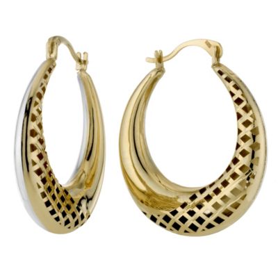 9ct Gold and Silver Half Mesh Creole Earrings