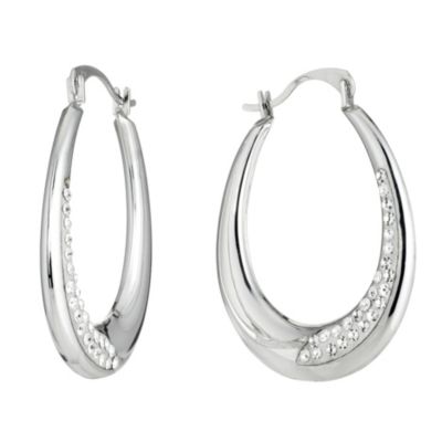9ct White Gold Crystal Creole Earrings