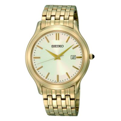 Seiko Men's Round White Dial Gold Plated Bracelet Watch - Product number 8422133