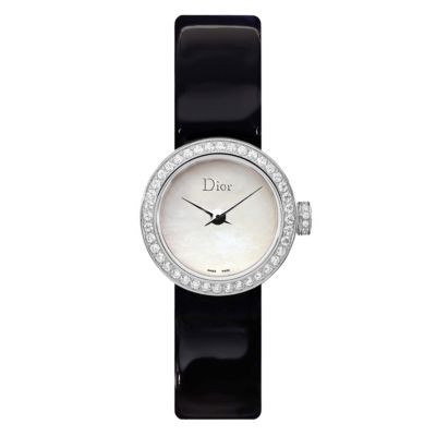 Christian Dior white mother of pearl black strap watch