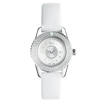 Christian Dior diamond bezel white strap watch