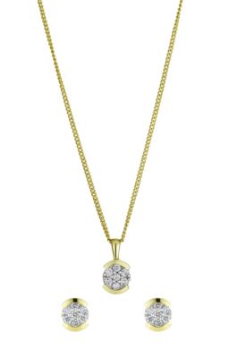 9ct gold quarter carat diamond earring and pendant set