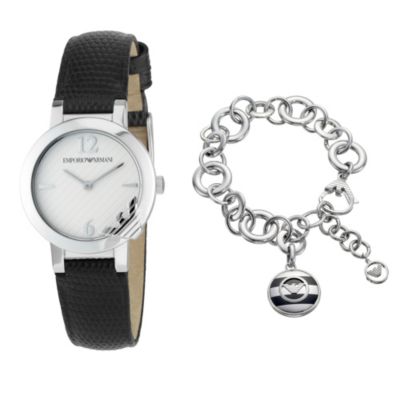 Emporio Armani ladies' leather strap watch and bracelet set - Product number 8430446
