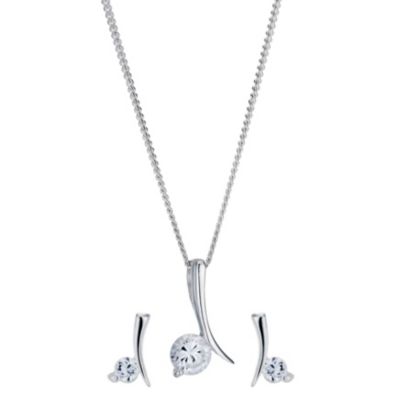 Silver Cubic Zirconia Bar Pendant and
