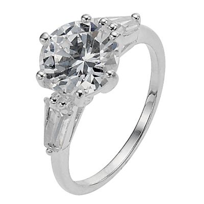 Sterling Silver Cubic Zirconia Solitaire Ring - Size L