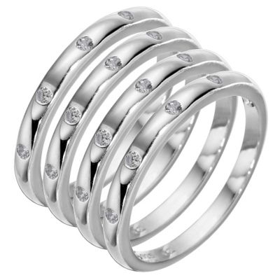 H Samuel Sterling Silver Cubic Zirconia Stacker Ring Set