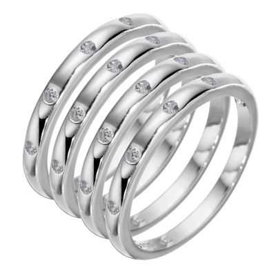 Sterling Silver Cubic Zirconia Stacker Ring Set - Medium