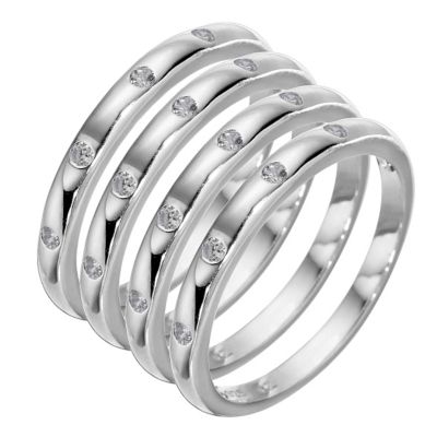 Sterling Silver Cubic Zirconia Stacker Ring Set - Large