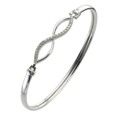 sterling Silver Cubic Zirconia Oval Weave Bangle