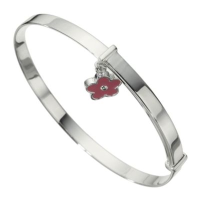 H Samuel Sterling Silver Pink Flower Bangle