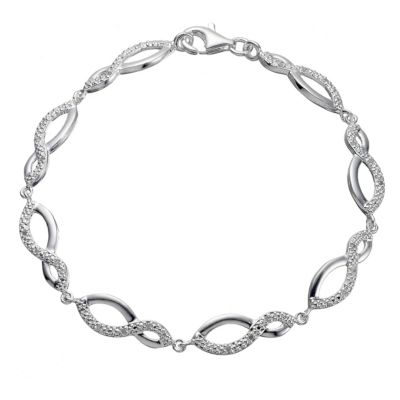 sterling Silver Cubic Zirconia Oval Weave Bracelet