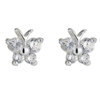 H Samuel Sterling Silver Cubic Zirconia Butterfly Stud