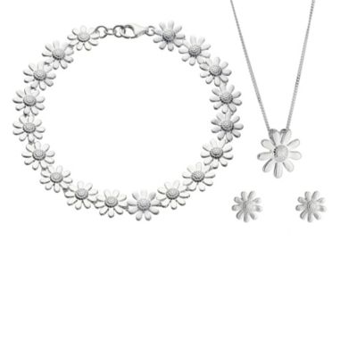 H Samuel Sterling Silver Daisy Pendant, Bracelet and