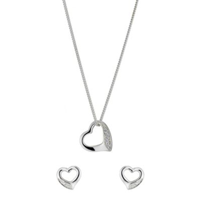 H Samuel Sterling Silver Cubic Zirconia Heart Pendant and