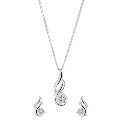 H Samuel Sterling Silver Cubic Zirconia Fancy Pendant and