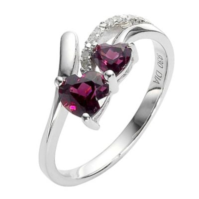 Candy Hearts Sterling Silver Diamond and Rhodolite Ring