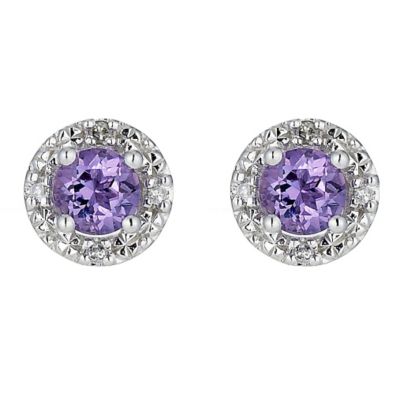 9ct White Gold Amethyst and Diamond Stud Earrings