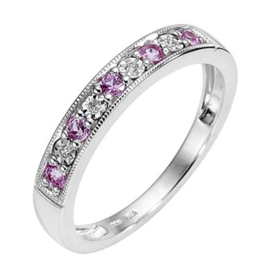 9ct White Gold Pink Sapphire and Diamond Milgrain Ring