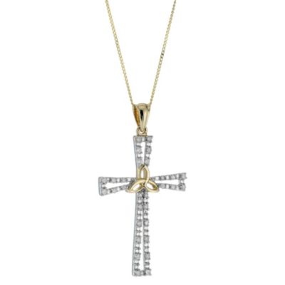 9ct Gold Two Colour 0.15 Carat Diamond Celtic Cross Pendant - Product number 8445044
