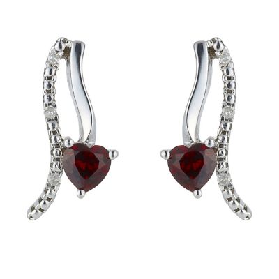 Candy Hearts Sterling Silver Diamond and Garnet Drop Earrings