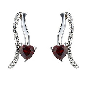 Candy Hearts Sterling Silver Diamond and Garnet Drop Earrings