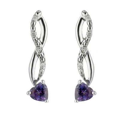 Candy Hearts Sterling Silver Diamond and Amethyst Twist Drop